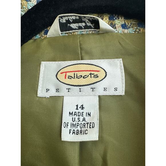 Talbots Petites Size 14P Green/ Blue Tweed Wool Blend 3 Button 90s, Y2K Blazer - Picture 4 of 11